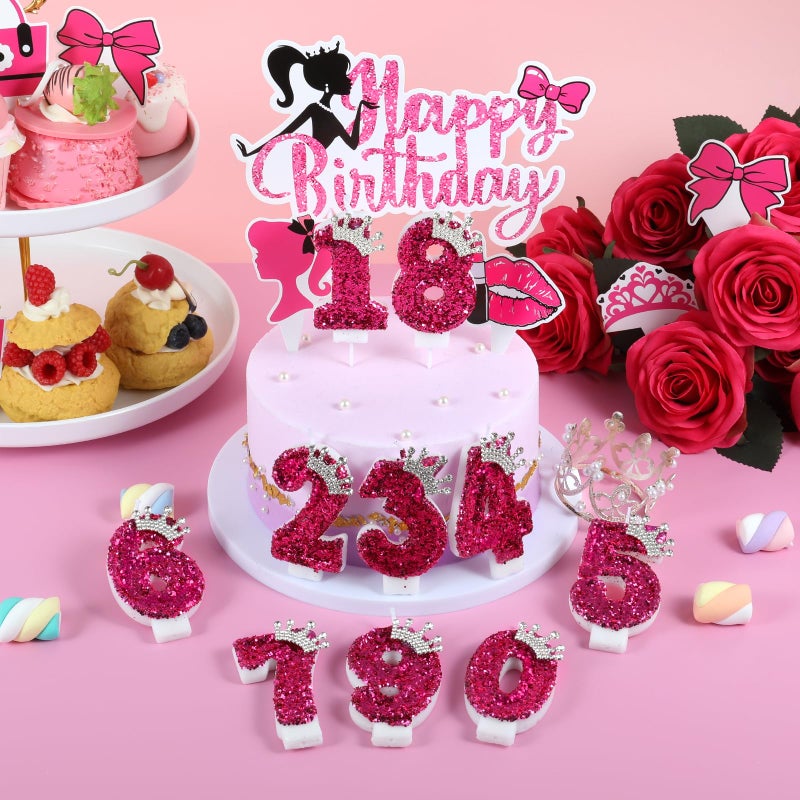 AKURIEEY Hot Pink Birthday Candles Crown Number 5 Candle Birthday Party Decorations Cake Topper Cupcake Decor for Anniversary Celebrations Supplies - Image 4