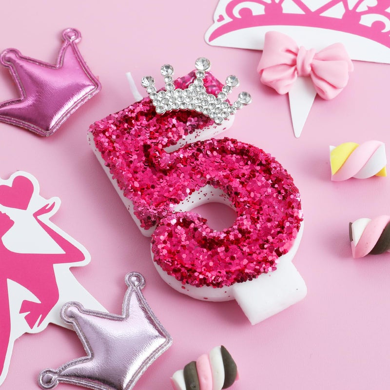 AKURIEEY Hot Pink Birthday Candles Crown Number 5 Candle Birthday Party Decorations Cake Topper Cupcake Decor for Anniversary Celebrations Supplies - Image 2