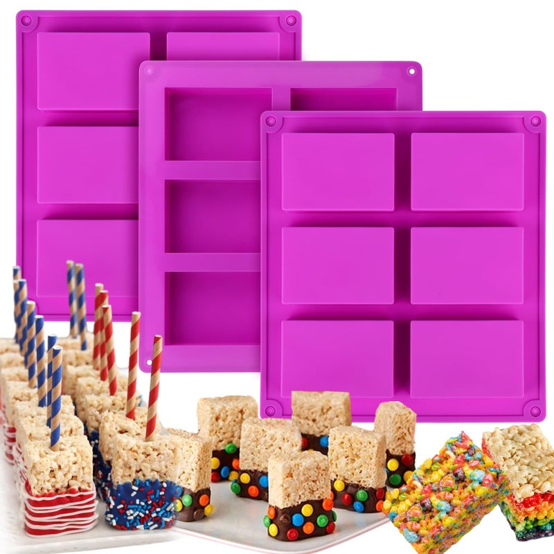 Palksky Rice Snacks Molds for Rice Krispies Treats Baking 3pcs 6Cavityrice Cereal Bars Trays for Crispy Treat Making Candy Making Supplies for Chocolate Brownie Cornbread Pudding Butter Mould