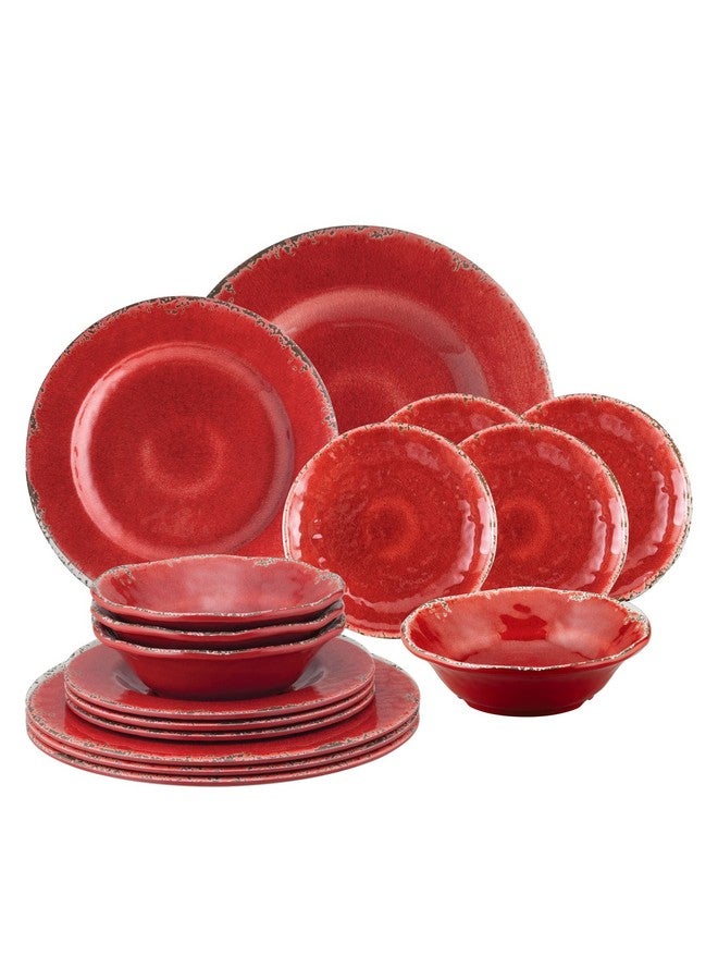 Supreme Housewares Supreme Housewares 16-Piece Melamine Dinnerware Set, Includes Dinner Plates, Salad Plates, Dessert Plates, Bowls, Service for 4. (Crackle, Red)  - Image 1