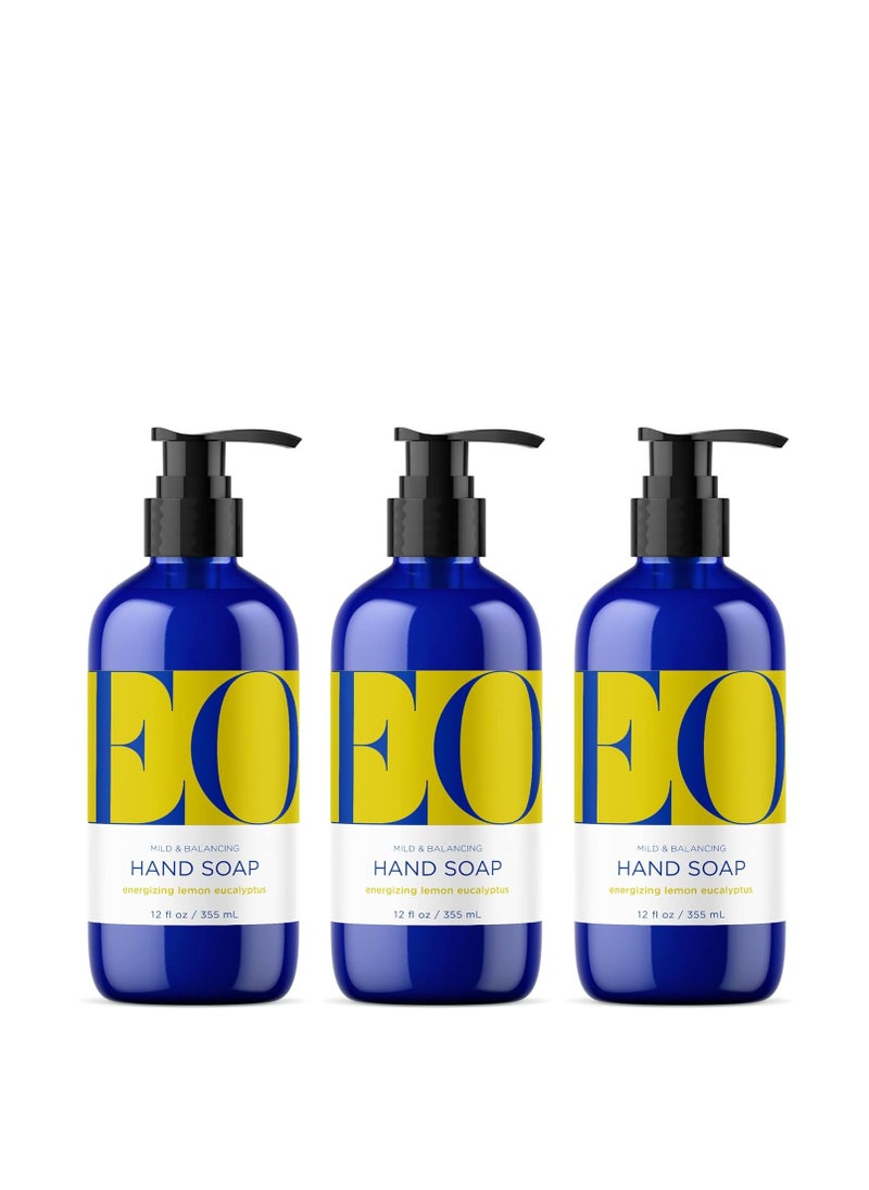 EO EO Liquid Hand Soap, 12 Ounce (Pack of 3), Lemon and Eucalyptus, Organic Plant-Based Gentle Cleanser with Pure Essential Oils  - Image 1