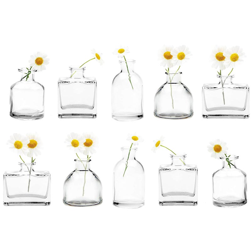 CHIVE Loft Small Mini Flower Vases  Clear Glass Bud Vases Set of 10  Cute Vintage Rustic Centerpieces for Wedding Events  Home  Premium Quality Designed to Last