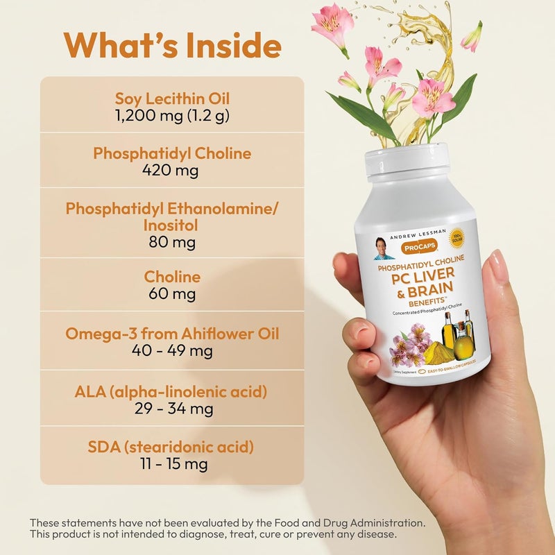 ANDREW LESSMAN PC Liver and Brain Benefits 60 Softgels  Phosphatidyl Choline Most Important Building Block for Healthy Liver and Brain Structure Function No Additives Easy to Swallow Softgels - Image 3