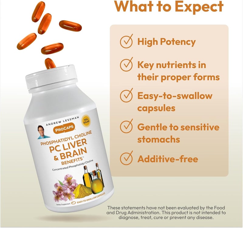 ANDREW LESSMAN PC Liver and Brain Benefits 60 Softgels  Phosphatidyl Choline Most Important Building Block for Healthy Liver and Brain Structure Function No Additives Easy to Swallow Softgels - Image 4