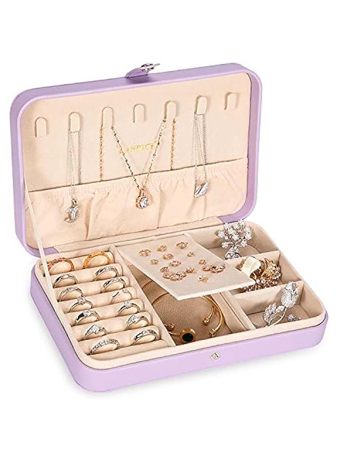 عربست لانديتشي صندوق مجوهرات صغير للنساء والفتيات، حافظة مجوهرات للسفر من جلد البولي يوريثين، حامل تخزين منظم مجوهرات محمول لعرض الخواتم والاقراط والقلائد والاساور الحلقية والاساور الحلقية والرجال والاطفال، - Image 1