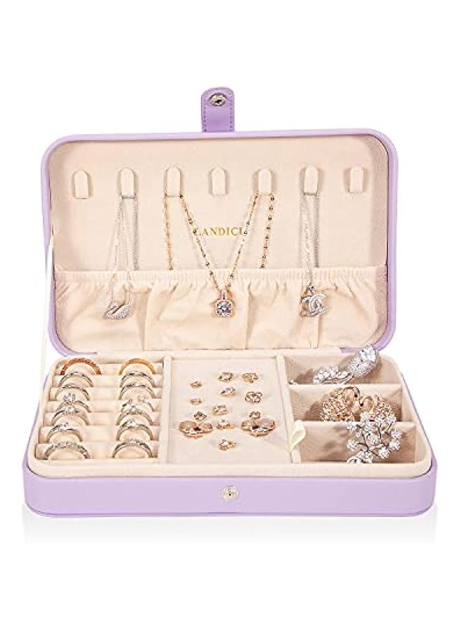 عربست لانديتشي صندوق مجوهرات صغير للنساء والفتيات، حافظة مجوهرات للسفر من جلد البولي يوريثين، حامل تخزين منظم مجوهرات محمول لعرض الخواتم والاقراط والقلائد والاساور الحلقية والاساور الحلقية والرجال والاطفال، - Image 2