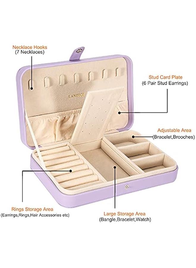 عربست لانديتشي صندوق مجوهرات صغير للنساء والفتيات، حافظة مجوهرات للسفر من جلد البولي يوريثين، حامل تخزين منظم مجوهرات محمول لعرض الخواتم والاقراط والقلائد والاساور الحلقية والاساور الحلقية والرجال والاطفال، - Image 3