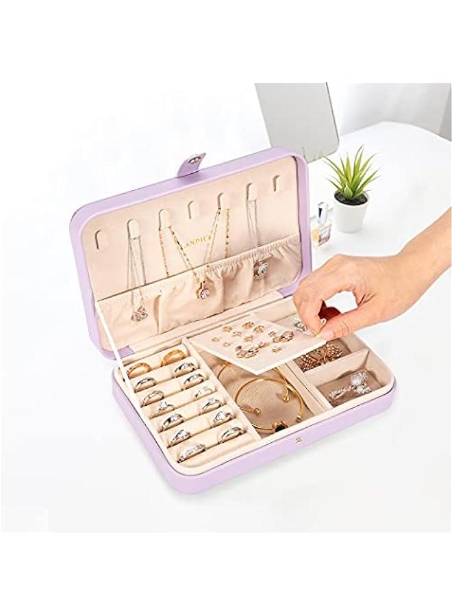 عربست لانديتشي صندوق مجوهرات صغير للنساء والفتيات، حافظة مجوهرات للسفر من جلد البولي يوريثين، حامل تخزين منظم مجوهرات محمول لعرض الخواتم والاقراط والقلائد والاساور الحلقية والاساور الحلقية والرجال والاطفال، - Image 5