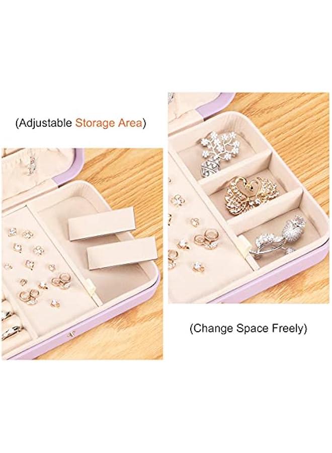 عربست لانديتشي صندوق مجوهرات صغير للنساء والفتيات، حافظة مجوهرات للسفر من جلد البولي يوريثين، حامل تخزين منظم مجوهرات محمول لعرض الخواتم والاقراط والقلائد والاساور الحلقية والاساور الحلقية والرجال والاطفال، - Image 4
