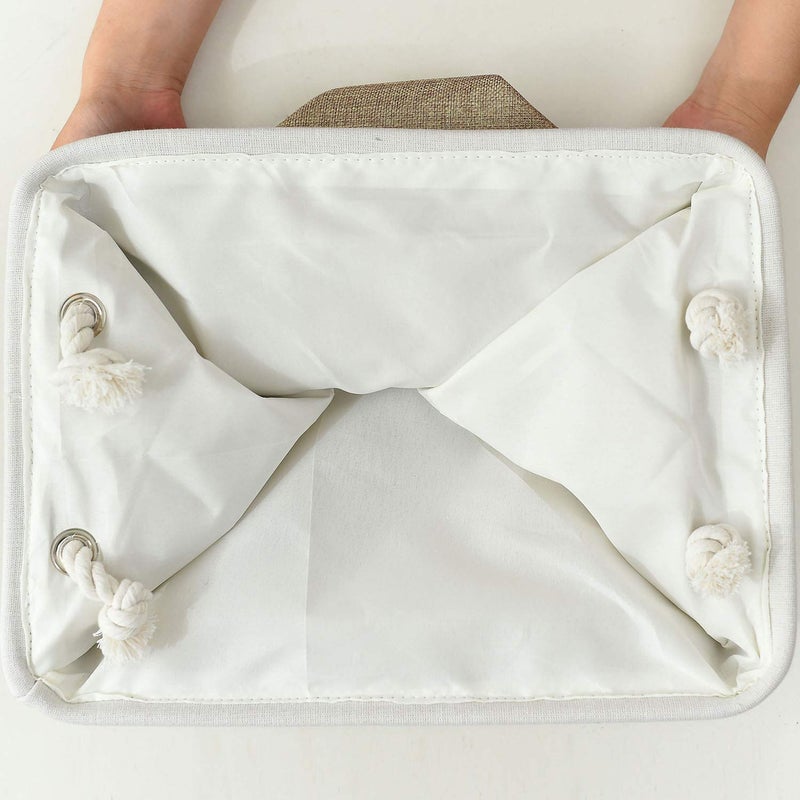 Sacyic Fabric Storage Baskets - Rectangular Baskets for Organizing Fabric, Shelves & Decorative Use (White & Khaki) - Image 5
