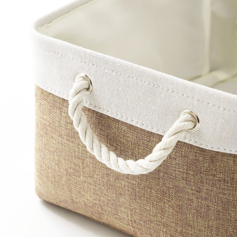 Sacyic Fabric Storage Baskets - Rectangular Baskets for Organizing Fabric, Shelves & Decorative Use (White & Khaki) - Image 3