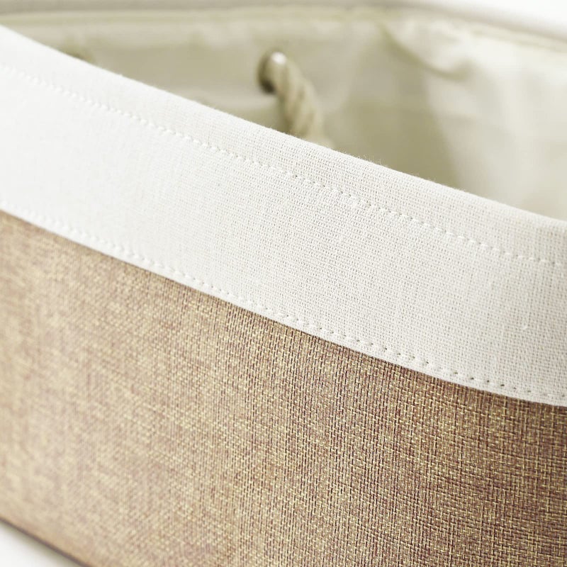 Sacyic Fabric Storage Baskets - Rectangular Baskets for Organizing Fabric, Shelves & Decorative Use (White & Khaki) - Image 4