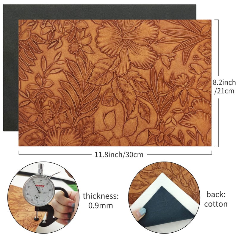 SHUANGART 7 Pcs Embossed Faux Leather Sheets for Earrings Purses Making, 8.2" X 11.8" with Flower Leaf Embossed Textured Synthetic Fabric Sheets for DIY Bows Wallet Sewing Crafts (Random) - Image 4