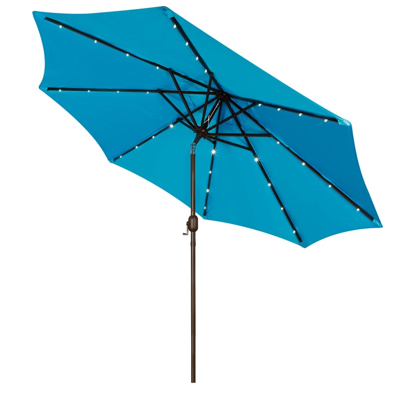 Blissun 9 ft Solar Umbrella, 32 LED Lighted Patio Umbrella, Table Market Umbrella, Outdoor Umbrella for Garden, Deck, Backyard, Pool and Beach (Light Blue) - Image 1