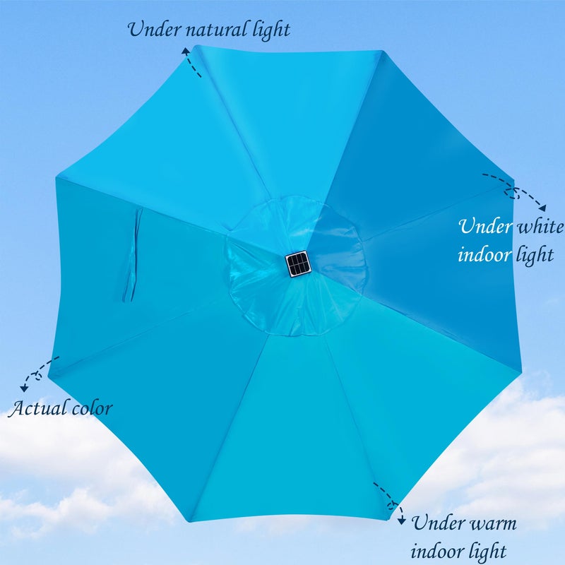 Blissun 9 ft Solar Umbrella, 32 LED Lighted Patio Umbrella, Table Market Umbrella, Outdoor Umbrella for Garden, Deck, Backyard, Pool and Beach (Light Blue) - Image 2