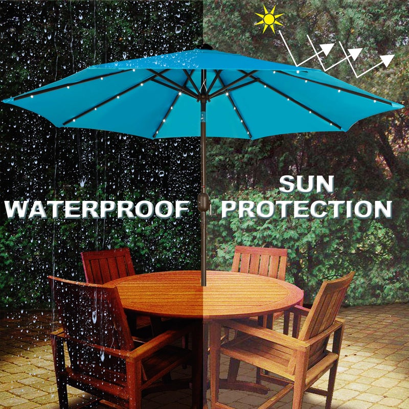Blissun 9 ft Solar Umbrella, 32 LED Lighted Patio Umbrella, Table Market Umbrella, Outdoor Umbrella for Garden, Deck, Backyard, Pool and Beach (Light Blue) - Image 5