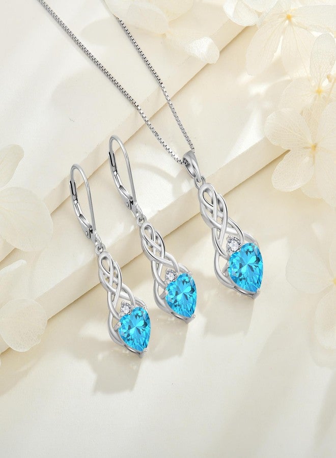 FJ Infinity Celtic Knot Earrings 925 Sterling Silver Aquamarine Drop Dangle Earrings March Birthstone Irish Jewelry for Women - Image 5