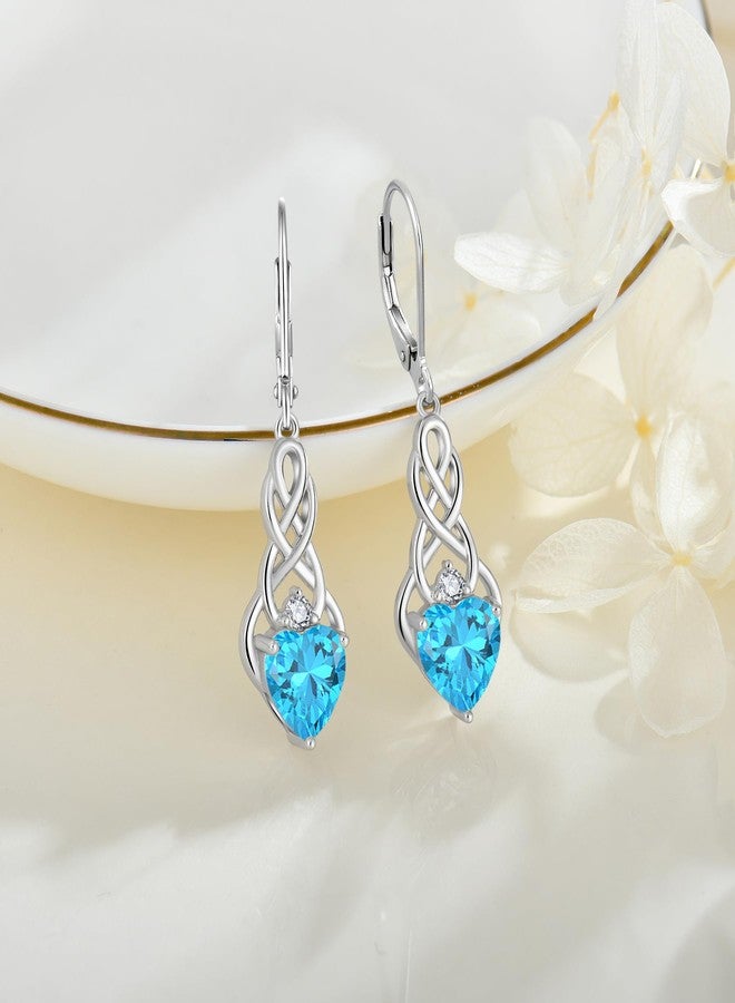 FJ Infinity Celtic Knot Earrings 925 Sterling Silver Aquamarine Drop Dangle Earrings March Birthstone Irish Jewelry for Women - Image 4