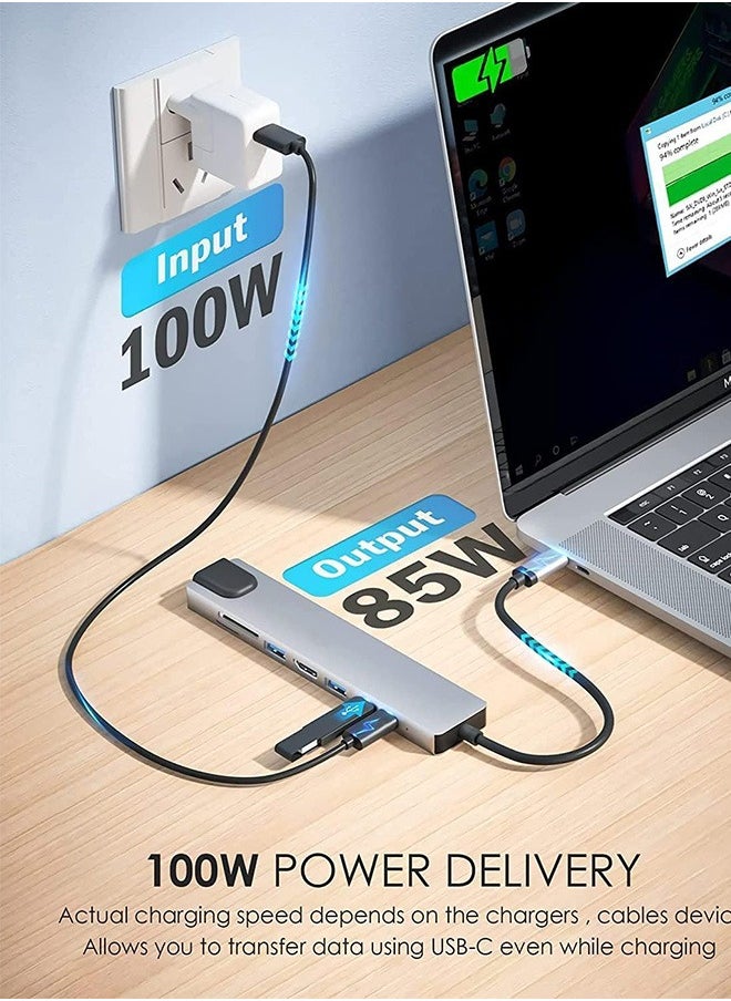 موزع USB C، محول متعدد المنافذ 8 في 1 من النوع C مع HDMI بدقة 4K، وتوصيل طاقة PD، وUSB-C، وEthernet، و2x USB، وقارئ بطاقات SD TF، ومتوافق مع أجهزة Mac Book Pro XPS والمزيد من أجهزة النوع C
