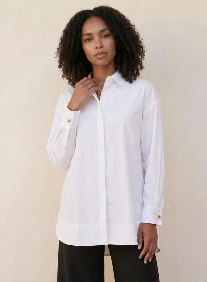 Iconic Iconic Poplin Relaxed Fit Shirt with High-Low Hem