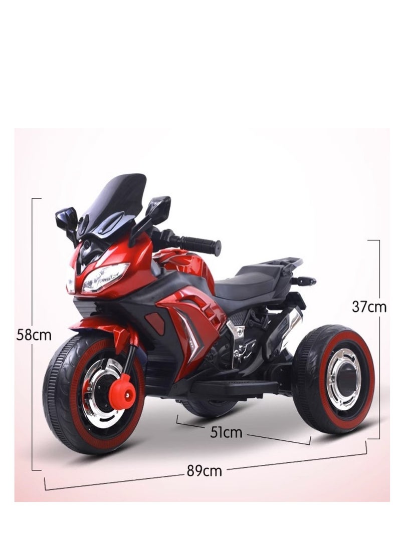 PENG GENERAL Kids Electric Ride-On Motorcycle, Red and Black, LED Lights, Realistic Design - Image 3