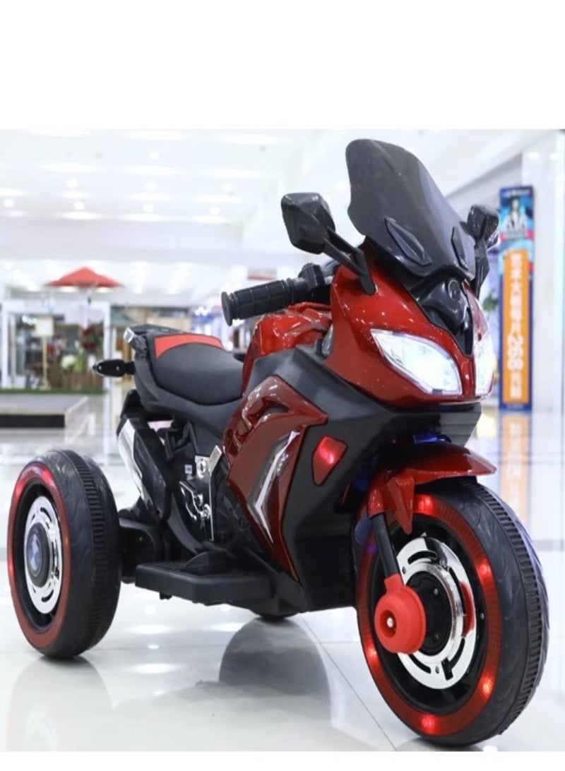 PENG GENERAL Kids Electric Ride-On Motorcycle, Red and Black, LED Lights, Realistic Design - Image 2