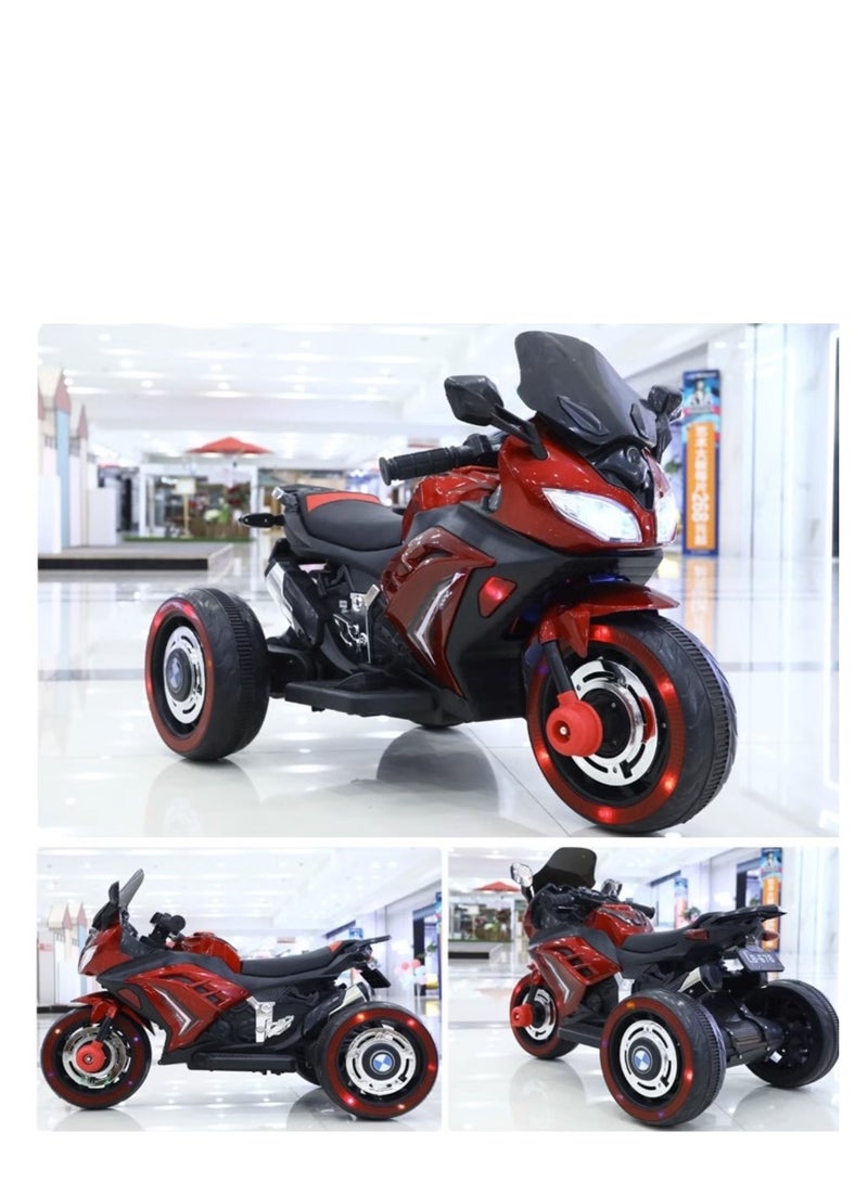 PENG GENERAL Kids Electric Ride-On Motorcycle, Red and Black, LED Lights, Realistic Design - Image 5