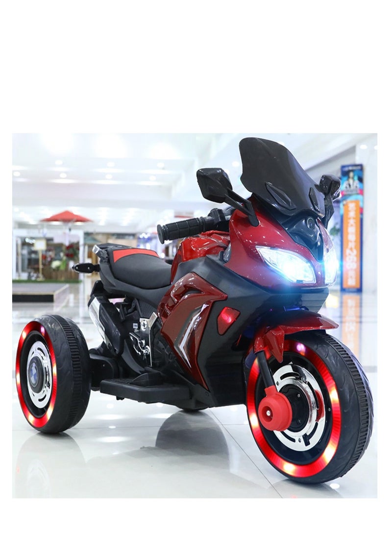 PENG GENERAL Kids Electric Ride-On Motorcycle, Red and Black, LED Lights, Realistic Design - Image 1