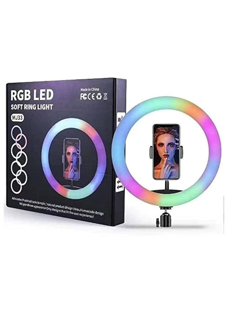 Generic MJ33 RGB LED Soft Ring Light With Phone Holder USB Plug 360 Degree Rotation Adjustable Angle And Stand For Vlogging Live Streaming And Photography  - Image 1