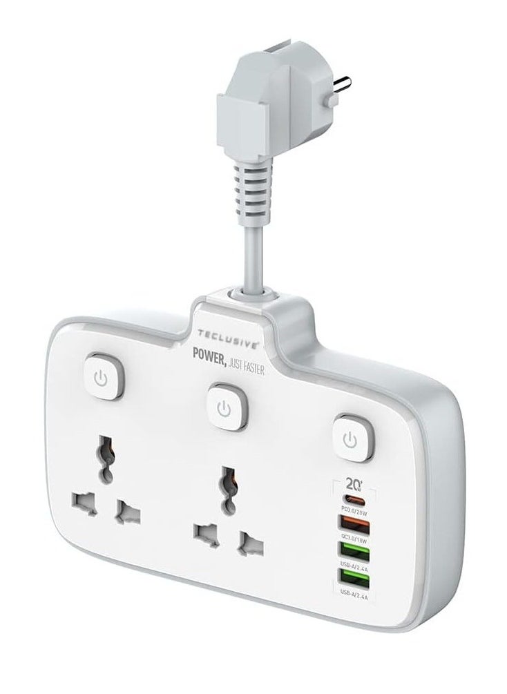 إل دينو - مشترك طاقة LDNIO SC2413 واط مع 4 منافذ USBواط شحن سريع PD 20W و QC3.0 2 منفذ عالمي حماية ضد التداخل 2 متر-ابيض - Image 1