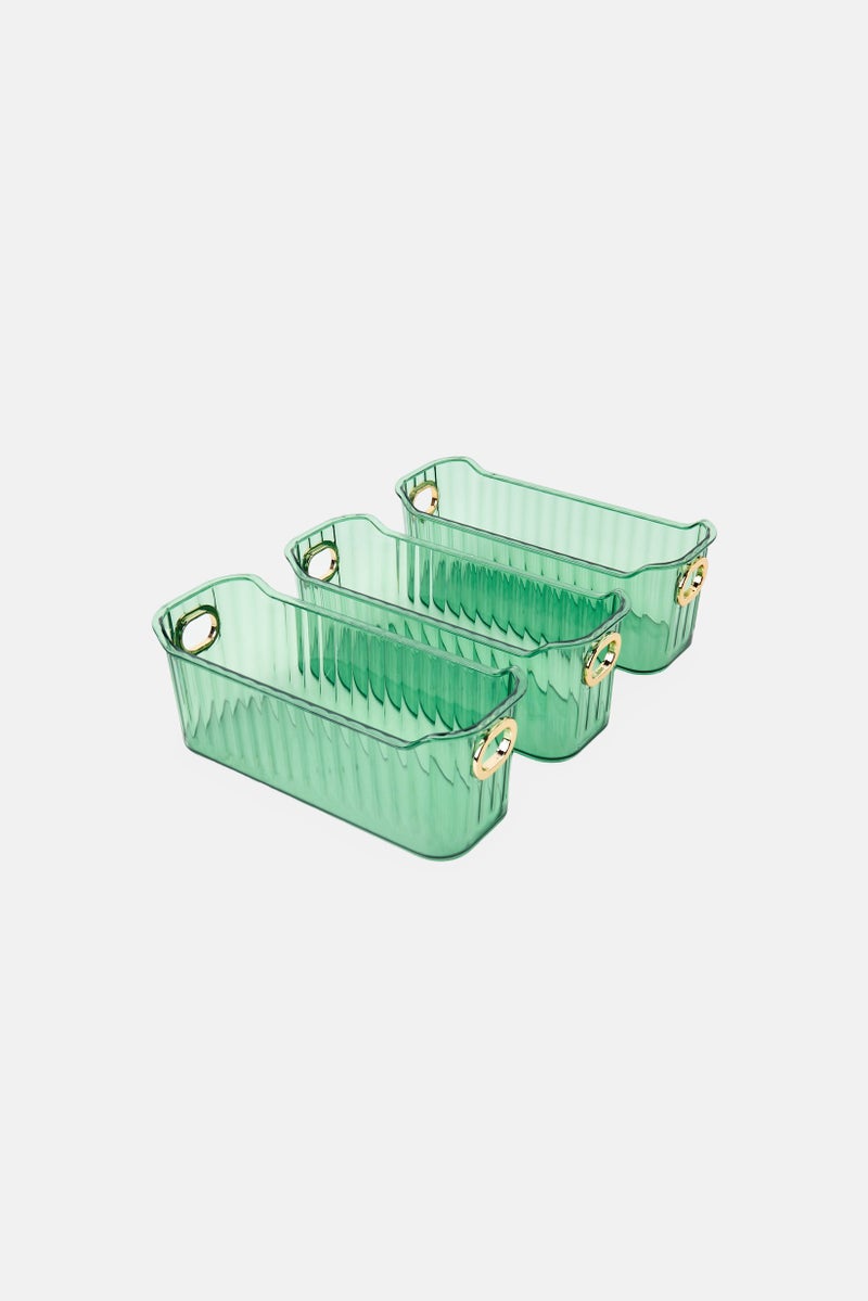 Oasis Home 3 Pieces Multi-Purpose Plastic Storage Bin, Green - Image 1