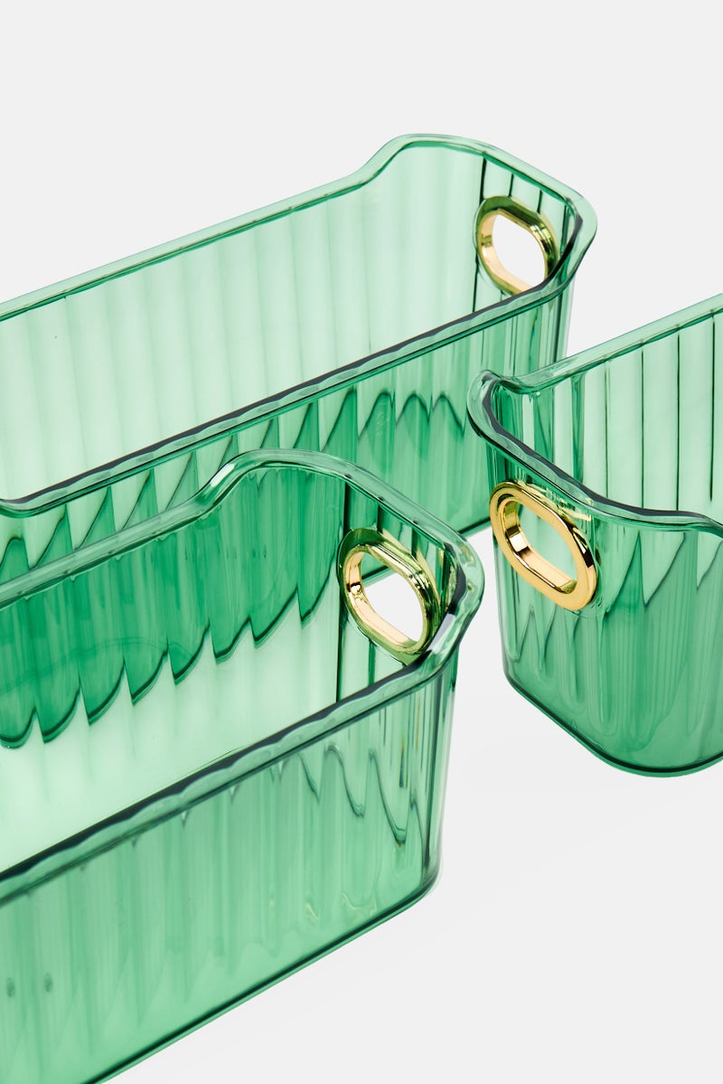 Oasis Home 3 Pieces Multi-Purpose Plastic Storage Bin, Green - Image 3