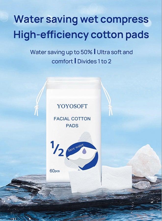 Lemon 60 Pcs Pure Cotton Wet Compress, Hydrating Makeup Removal,  Cotton Face Wiper For Wet Compress Cotton For Face, Half Water-Saving Cotton  - Image 5
