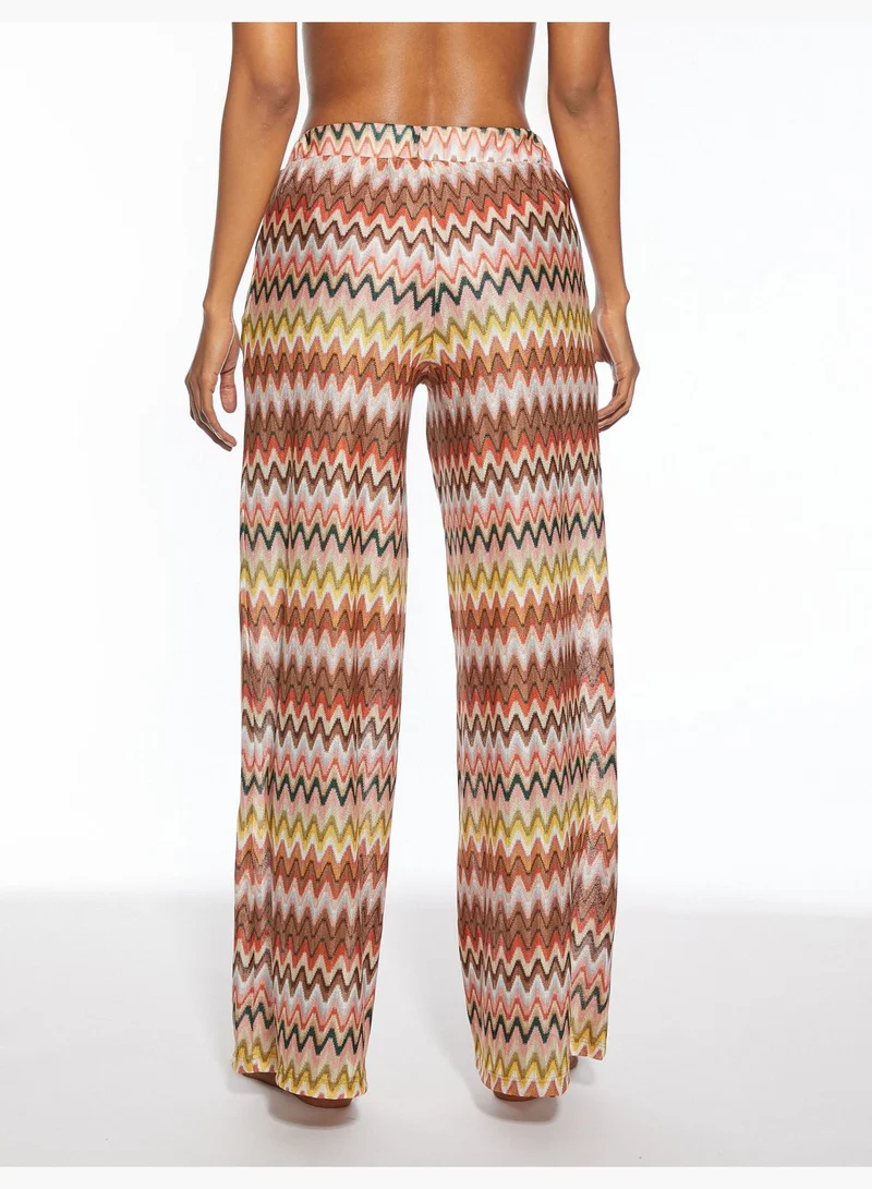 KOTON Wide Leg Patterned Elastic Waist Trousers