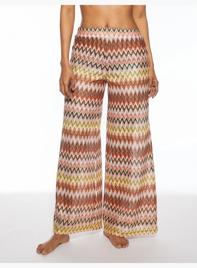 KOTON Wide Leg Patterned Elastic Waist Trousers