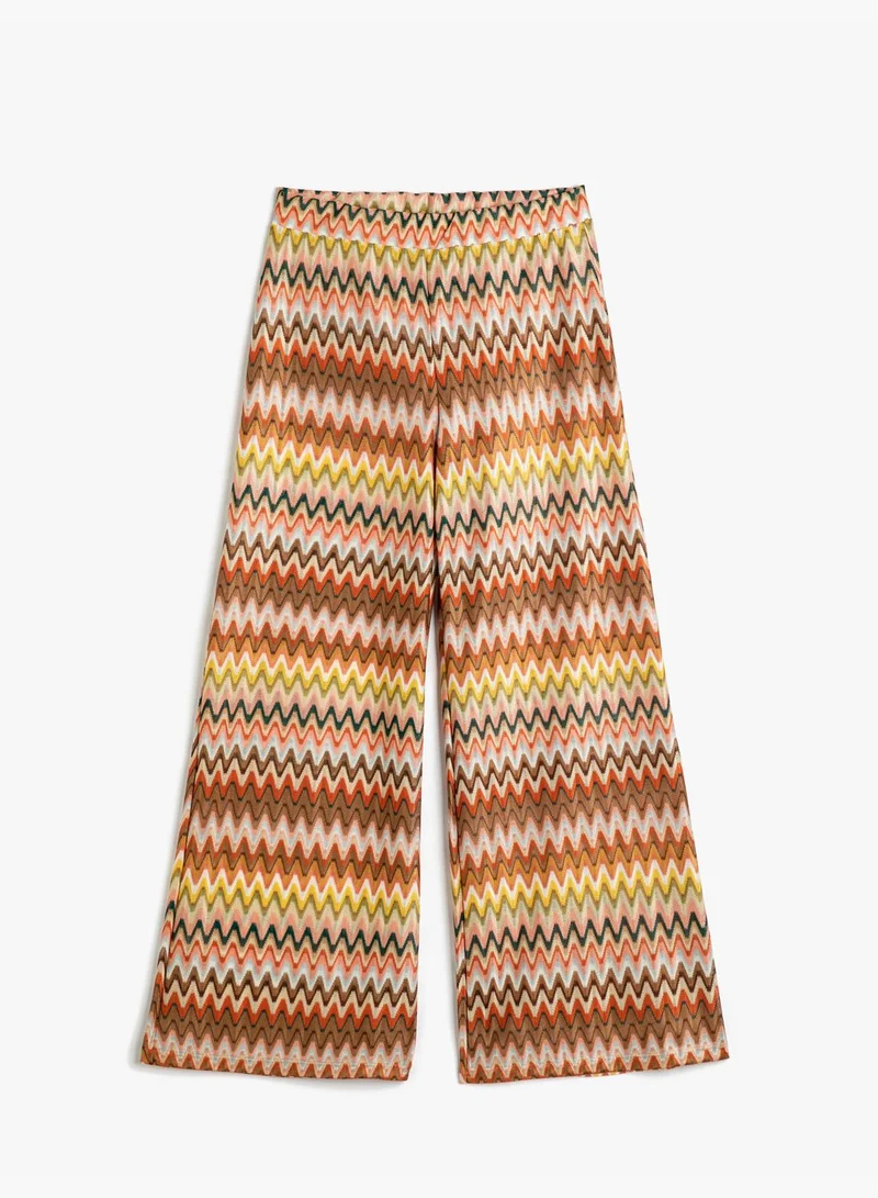 KOTON Wide Leg Patterned Elastic Waist Trousers