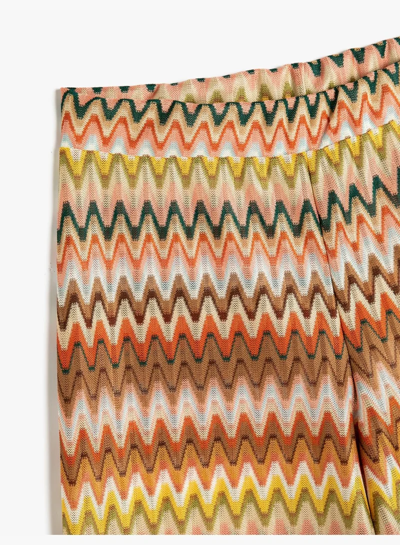 KOTON Wide Leg Patterned Elastic Waist Trousers