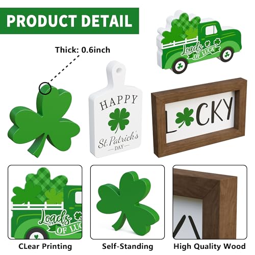 Tovwei St. Patrick's Day Tiered Tray Decor set - 5 Pcs Shamrock Wooden Signs Lucky Decor Bead Garland, St. Patricks Day Decorations for Home Kitchen Table Party Decorations - Image 3