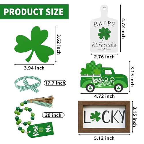 Tovwei St. Patrick's Day Tiered Tray Decor set - 5 Pcs Shamrock Wooden Signs Lucky Decor Bead Garland, St. Patricks Day Decorations for Home Kitchen Table Party Decorations - Image 4