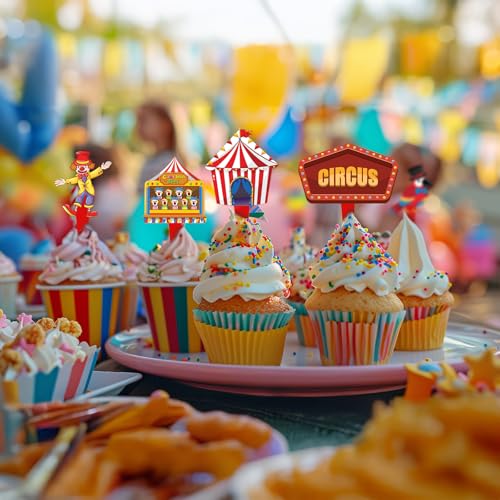 HaPiBiDesign 40 Pcs Circus Toppers - Carnival & Circus Party Decorations - Perfect for Cupcake, Cake & Baby Shower - Image 4