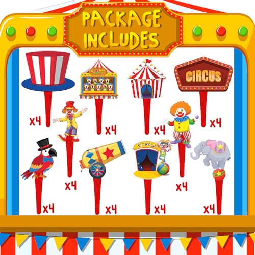 HaPiBiDesign 40 Pcs Circus Toppers - Carnival & Circus Party Decorations - Perfect for Cupcake, Cake & Baby Shower - Image 3