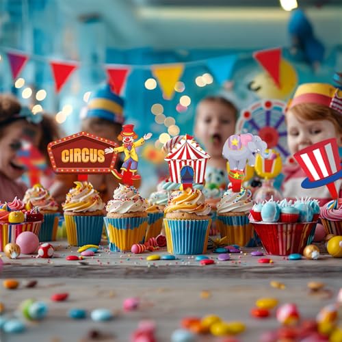 HaPiBiDesign 40 Pcs Circus Toppers - Carnival & Circus Party Decorations - Perfect for Cupcake, Cake & Baby Shower - Image 5