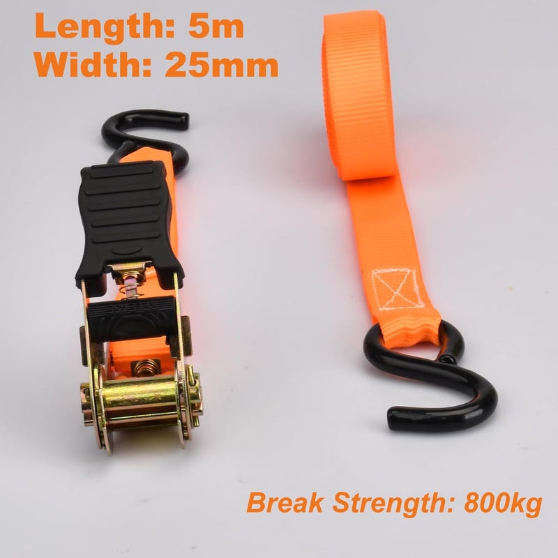 Pioleackflew 4 x 800 kg lashing straps with ratchet, 5 m lashing straps, lashing straps with hooks, two-piece ratchet strap, lashing strap for car transport, motorcycle - Image 4