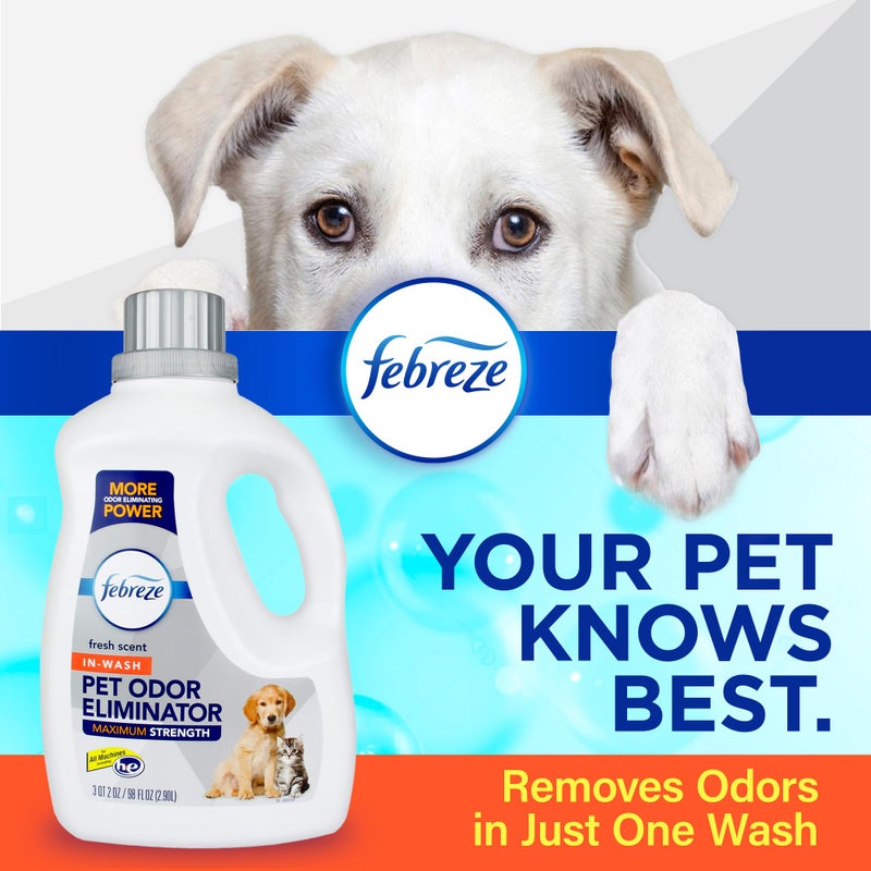Febreze Laundry Detergent Additive for Pet Supplies, Maximum Strength In Wash Pet Odor Eliminator, Designed to Remove Tough Odors in Fabrics and Clothing in a Single Wash, Fresh Scent, 98 fl oz - Image 2