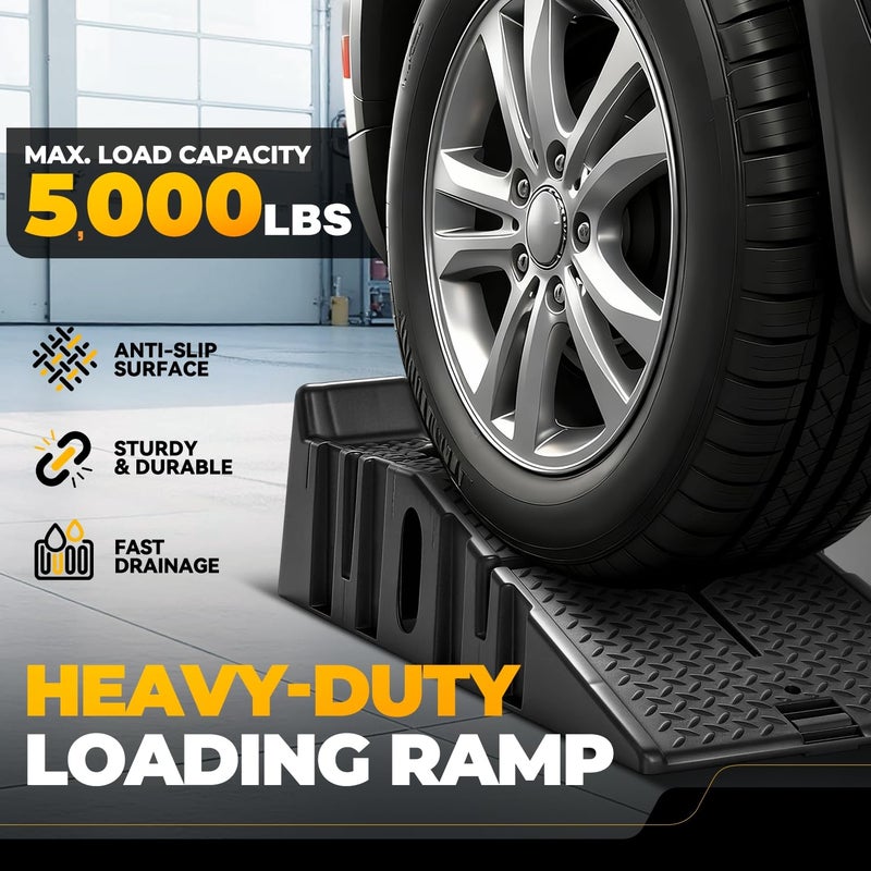 Auto Dynasty Car Ramps for Oil Changes and Lfit, 2Pcs Portable Car Service Ramps with Anti Slip Grooves for Home Garage Maintenance, 2.5 Ton (5000 lb) Load Capacity Vehicle Ramps for Auto Repair - Image 4