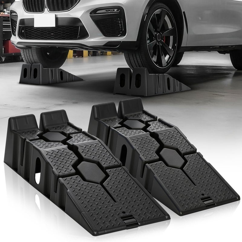 Auto Dynasty Car Ramps for Oil Changes and Lfit, 2Pcs Portable Car Service Ramps with Anti Slip Grooves for Home Garage Maintenance, 2.5 Ton (5000 lb) Load Capacity Vehicle Ramps for Auto Repair - Image 1