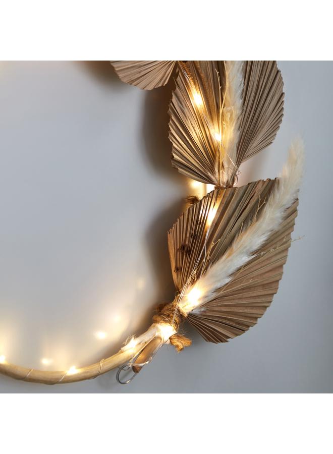 Infinity 20 Warm Led White 2Aa Rattan Ring Wall Decor With Palm Leaves 37X5X37 Cm  - Image 3