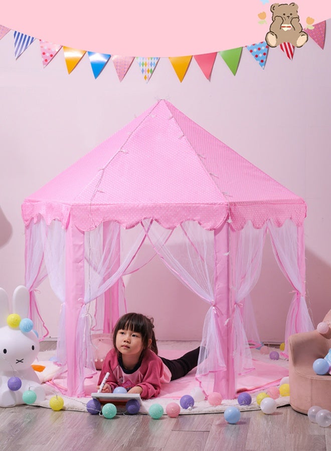 Hexagon Princess Castle Play Tent,Princess Castle Play Tent for Girls Large Kids Play Tents Hexagon Playhouse with Star Lights Toys for Children Indoor Games - Image 1