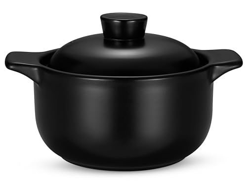 Kook طقم وعاء دولسوت الكوري من كوك، وعاء مع غطاء، لطهي البيبيمباب، الكيمتشي، الحساء واليخنات، آمن للاستخدام في الفرن وغسالة الصحون، 38 أونصة، أسود - Image 1