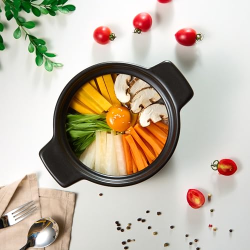 Kook طقم وعاء دولسوت الكوري من كوك، وعاء مع غطاء، لطهي البيبيمباب، الكيمتشي، الحساء واليخنات، آمن للاستخدام في الفرن وغسالة الصحون، 38 أونصة، أسود - Image 4